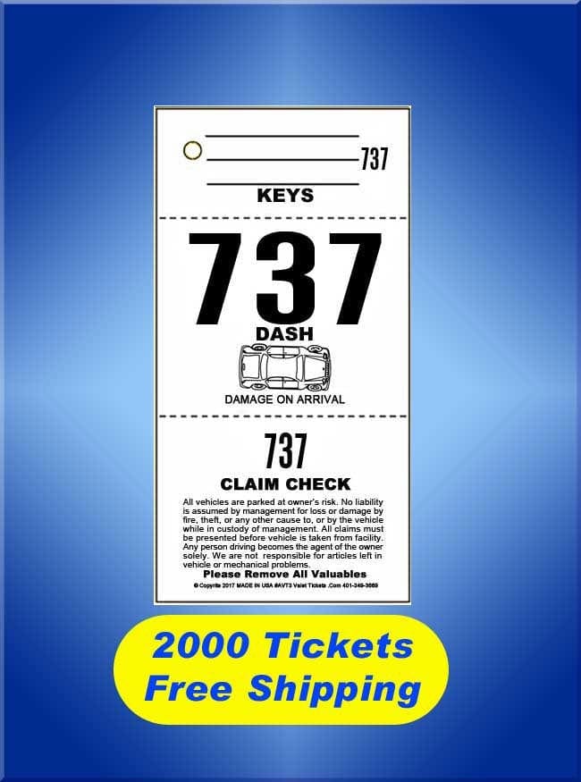 AVT3-CF 2,000 Per Box 3 Part Valet Tickets with Car Damage Diagram 