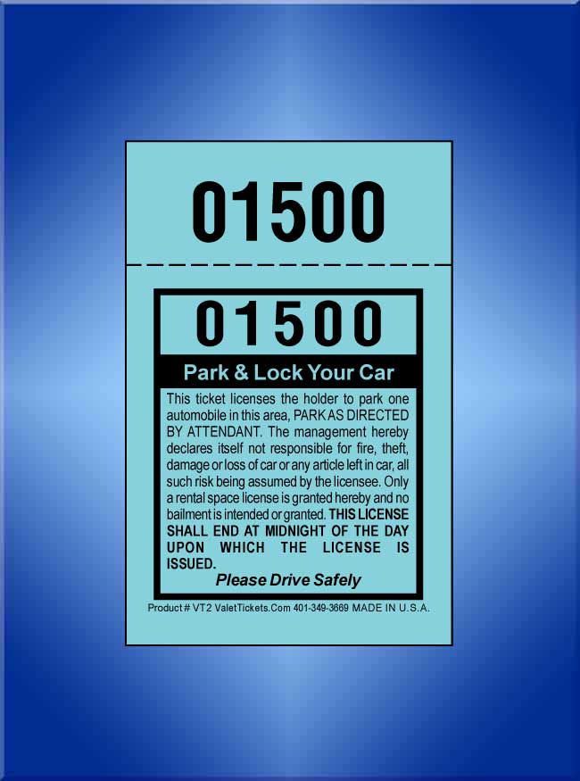 2 Part Valet Parking Tickets VT2 - Fast Shipping - Lowest Price