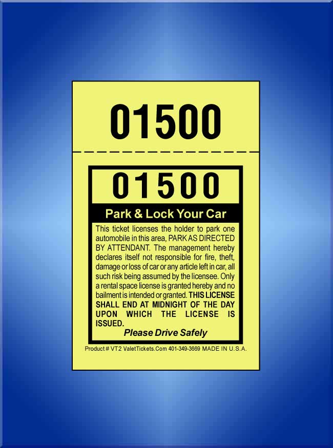 2 Part Valet Parking Tickets VT2 - Fast Shipping - Lowest Price